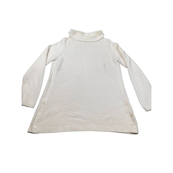 Talbots Sweater Women Medium White Knit Turtleneck Button Side Long Sleeve CN904 - Picture 1 of 11